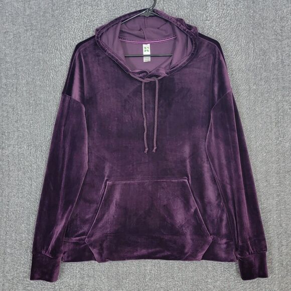 Green Tea Hoodie Womens Small Purple Velvet Velour Kangaroo Pocket Pullover - Picture 1 of 12